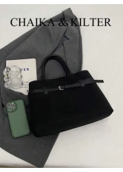 1pc Women Suede Fabric Tote Bag Vintage Casual Large Capacity Handbag With Magnetic Closure Belt Decor Dual Handles Design Suitable For Travel Shopping Dating Gifts For Teenage Girls College Students