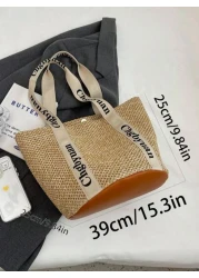 Women s Stylish Woven Straw Beach Tote Bagschool Tote Bag School Bookbag Portable Foldable Business Casual Suitable For Teen Girls Women College Students Teacher Rookies White Collar WorkersCollege Va