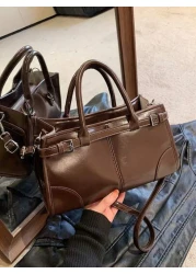 Women s Glossy Tote Bag Large Capacity Fashion Handbag With Detachable Shoulder Strap Coffee Color