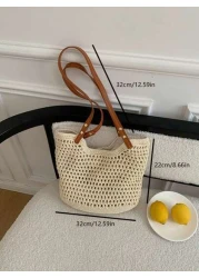 2024 New Arrival Women s Bag Woven Beach Bag Versatile Shoulder Bag For Beach Vacation Or Commuting School Tote Bag School Bookbag Portable Foldable Business Casual Suitable For Teen Girls Women Colle