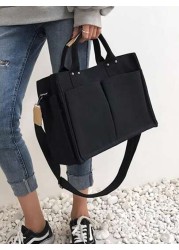 Large Capacity Canvas Tote Bag With Multiple Pockets For Casual Use Simple Canvas Tote Bag Wide Strap Crossbody Bag Multi Pockets Handbag for Travel