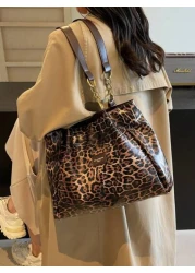 Women Leopard Print Letter Decor Fashionable Versatile Tote Bag
