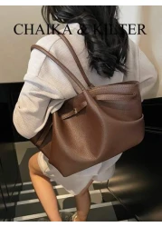 CHAIKA KILTER 1pc Solid Color PU Leather Shoulder Bag Women s Retro Casual Large Capacity Tote Bag With Adjustable Strap Pleated Design Double Handles Magnetic Closure Suitable For Travel Shopping Dat
