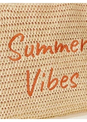 SHEIN VCAY Large Capacity Letter Graphic Straw Bag Woven Bag Perfect For Summer Beach Travel Vacation For Outdoor Holiday Picnic Summer Essentials Perfect For Vacation HolidaySchool Bag School Handbag