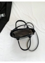 1pc Embossed Faux Leather Black Bucket Bag With Double Top Handles Adjustable Shoulder Strap And Zipper Closure Fashionable Crossbody Or Hand Bag For Women s Daily Use Work Or Shopping
