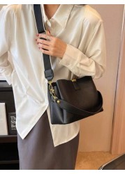 Fashion Elegant Solid Color Wide Strap PU Women Tote Bag With Shoulder Strap