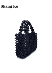 French Fashion High End Handmade Beaded Woven Hollow Mulberry Bead Handbag