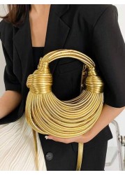 Handbags For Women New Gold Luxury Designer Brand Handwoven Noodle Bags Rope Knotted Pulled Hobo Evening Clutch Chic