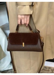 1pc Women Retro Suede Like Fashion Handbag PU Patchwork Shoulder Bag Small Square Daily Work Purse