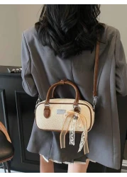 Soft Leather Boston Tote Bag Large Capacity Mother Handbag With Plush Doll Charm Versatile Shoulder Bag For Commuting All Year Round Autumn Winter New Design