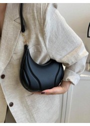 Hot Search Mini Crescent Handbag 1 Piece Solid Acrylic Chain Decoration PU Portable Elegant Zipper Shoulder Bag Handbag Suitable For Girls To Travel And Daily Use