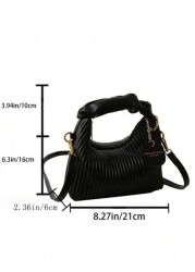 Stylish Minimalist All Match Pleated Woven PU Zipper Handbag Mini Portable Shoulder Bag Perfect For Women Shopping Dating Party Gift