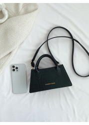 Lightweight Business Casual Small Square Bag Double Handle Crocodile Embossed Letter Pattern For Teen Girls Women College Students Rookies White Collar Workers Perfect For Office College Work Business