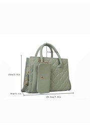 Lightweight Business Casual Argyle Quilted Double Handle Square Bag With Coin Purse For Teen Girls Women College Students Rookies White Collar Workers Perfect For Office College Work Business Commute