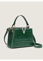 Luxury Brand Women s Handbag Crocodile Texture High Quality Shoulder Bag 2025 New Fashion Versatile Large Capacity Tote Bag Retro Casual Street Wear Minimalist Celebrity Style Glossy Shoulder Bag Blac