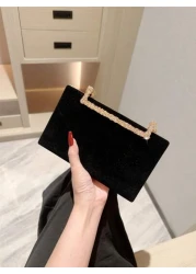 1pc Velvet Box Clutch Bag Glittery Metal Crystal Decor Evening Bag For Gown Formal Party Wedding Bridal Purse Crossbody Bag