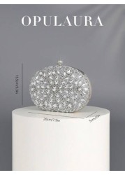 OpulAura Luxury Women s Sparkling Crystal Embellished Mini Box Clutch Bag Glamorous Rhinestone Evening Handbag Suitable For Formal Events Party Wedding With Detachable Chain Tready Party Bags Perfect