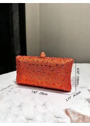 One Orange Sparkling Double Sided Hot Drill Rhinestone Decoration Clutch Metal Crossbody Chain Fashionable Elegant Classic Evening Bag Suitable For Formal Dinners Parties Weddings Banquets Festivals A