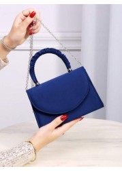 Elegant And Fashion Navy Blue Corduroy Handbag Wrist Pleated Magnetic Closure Flap Cover Evening Bag Suitable For Ladies Daily Use Birthday Party And Wedding Ball Chain Bag Best Birthday And Valentine