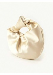 Elegant Solid Color Simple Design Taffeta Material Knot Pleated Cloud Clutch Bag For Party Prom Event