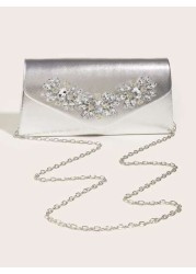 Vincy Glitter Handbag 1pc Evening Handbag With Sparkling Rhinestone Buckle Detail Pu Leather Small Square Bag Can Be Shoulder Cross Body Or Clutch Bag Perfect For Parties