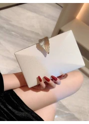 Moonlit EveBag Women s Fashion Metal Box Shaped Evening Clutch With Sparkling Leaf Buckle Party Handbag Chain Bag Bridal Bag For Wedding And Dance Party Valentines