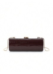 Elegant Fashionable Wine Red Crocodile Pattern Solid Color PU Leather Clutch Box With Metal Chain For Women Suitable For Daily Outings Dates Banquets Galas Parties Autumn Winter