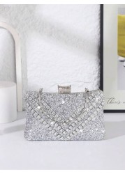 Women s Shiny Rhinestone Decorated Evening Clutch Bag Comes With Metal V Shape Rhinestone Decor Dazzling Box Shaped Purse Perfect For Enchanting Looks Suitable For Bride Wedding Party Prom Birthday Gi