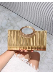 حقيبة سهرة منسدلة للنساء ، مطلية بالترتر والنسيج اللامع ، مزينة بإكسسوارات معدنية ، سلسلة معدنية ، مناسبة للز