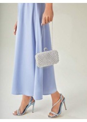 SHEIN Belle Lightweight Business Casual Rhinestone Decor Bucket Bag Mini Drawstring Design Clear Bag Faux Pearl Bag Evening Bag Dinner Bag Glamorous Elegant Exquisite Quiet Luxury Rhinestone For Party