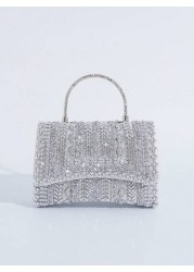 Elegant Silver Sparkling Rhinestone Decor Party Clutch Handbag Crystal Beaded Evening Bag For Women Formal Occasions Perfect For Party Wedding Prom Dinner Banquet Matching With Holiday Party Dress Eve