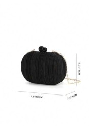 1pc Elegant Mini Solid Color Satin Textured Pleated Oval Clutch Bag Suitable For Party Wedding Formal Events