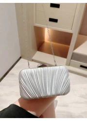 Women s Luxurious Pleated Chain Satin Box Clutch Bag Evening Bag
