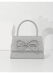 Mini Women s Glitter Rhinestone Big Bow Decor Evening Bag Prom Bags Sparkle Mini Square Handbags Bride Perfect For Party Wedding Prom Dinner Banquet Mother s Gift Perfectly Matching With New Years Out