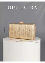 OpulAura Retro Luxury Clutch Bag Gold Leather Pleated Design Fashion Party Purse Elegant Box Handbag With Chain Strap Suitable For Party Wedding Formal Events Autumn Winter Tready Party Bags Perfect F