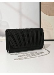 Women Elegant Pleated Satin Evening Clutch Handbag For Wedding Party Formal Occasion Envelop Flap Chain Shoulder Crossbody Bag Perfect For Party Wedding Prom Dinner Banquet Matching With Holiday Party