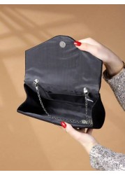 Luxury Evening Bag Glamorous Elegant Refined Alluring Quiet Luxurious Metal Edged Chain Square Velvet Bag Suitable For Ladies Party Girls Brides Perfect For Parties Weddings Galas Dinners Great Gift F