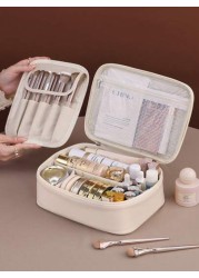 1pc Detachable Multi Layer Divided Makeup Bag Large Capacity Portable PU Waterproof Cosmetic Case Removable Makeup Brush Bag Lipstick And Skincare Products Travel Organizer Pouch Makeup Travel Toiletr
