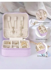 1pc Portable Travel Jewelry Box Mini PU Earring Ring Storage Case Minimalist Makeup Organizer Box Detachable Jewelry Display Tray Multifunctional Desktop Storage Box For Rings Pendants Earrings Neckla