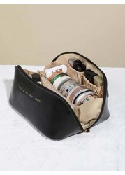 Waterproof PU Leather Makeup Bag Large Double Layer Cosmetic Organizer Travel Toiletry Case For Skincare Essentials Summer Vacation Home Bathroom Storage Makeup Organizer