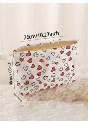 1pc Portable Zippered Storage Bag Cute Heart Pattern Double Sided Print Multi Function Cosmetic Pouch Boho Vibes Travel Makeup Bag Aesthetic Gift For Women Spring Must Have Perfect For Valentine s Day