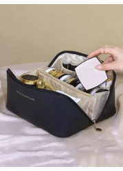 1pc PU Leather Waterproof Makeup Bag Cosmetic Organizer Portable Toiletry Bag Waterproof PU Skincare Pouch Large Capacity Double Layer Makeup Bag Makeup Organizer