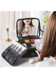Professional Makeup Case With Lights Full Screen Mirror Cosmetic Storage Bag Fully loaded Portable Makeup Artist Brush Beauty Nail Tool Box Leather Travel Makeup Bag