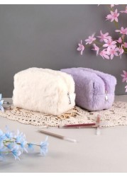 1pc Plush Cosmetic Bag Large Capacity Storage Bag Travel Portable Pencil Case Zipper Toiletry Bag Gift For Girls Women Back To School