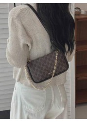 In 2024 The New Fashion Classic Joker Pu Waterproof Fabric Letter Pattern Printing Design Metal Chain Decoration Design Baguette Bag Shoulder Bag Is Suitable For Shopping