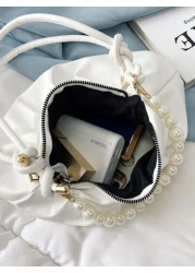 Argyle Princess Faux Pearl Rhinestone Pearl Chain Decor Minimalist Pearls Decor Ruched Bag For Party Wedding Prom And Dinner Lipsticks Women s Pearl BagMinimalist Fashion