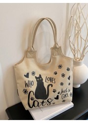 New Fashion Casual Women s Underarm Bag Large Capacity Tote Bag Cat Print Pattern Women s Shoulder Bag Canvas Material