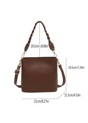 1pc Solid Color Retro Fashion Woven Zipper Bucket Bag Versatile Shoulder Crossbody Handbag Suitable For Daily Use