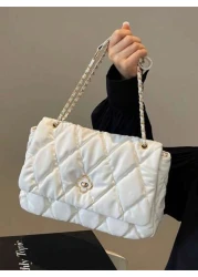 حقيبة كتف نسائية ذات حواف ناعمة ومطرزة بالماس خط لحقيبة وسادة كبيرة السعة محمولة أنيقة