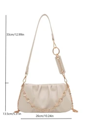 CONTAINEVERY Fashionable Moire Chain Decor Ruched Bag Classic Carryalls Latest Stylish Cloud Sling Bag With Chain Handle And Detachable Strap Beige For Women Rookies White Collar Workers For Teacher G